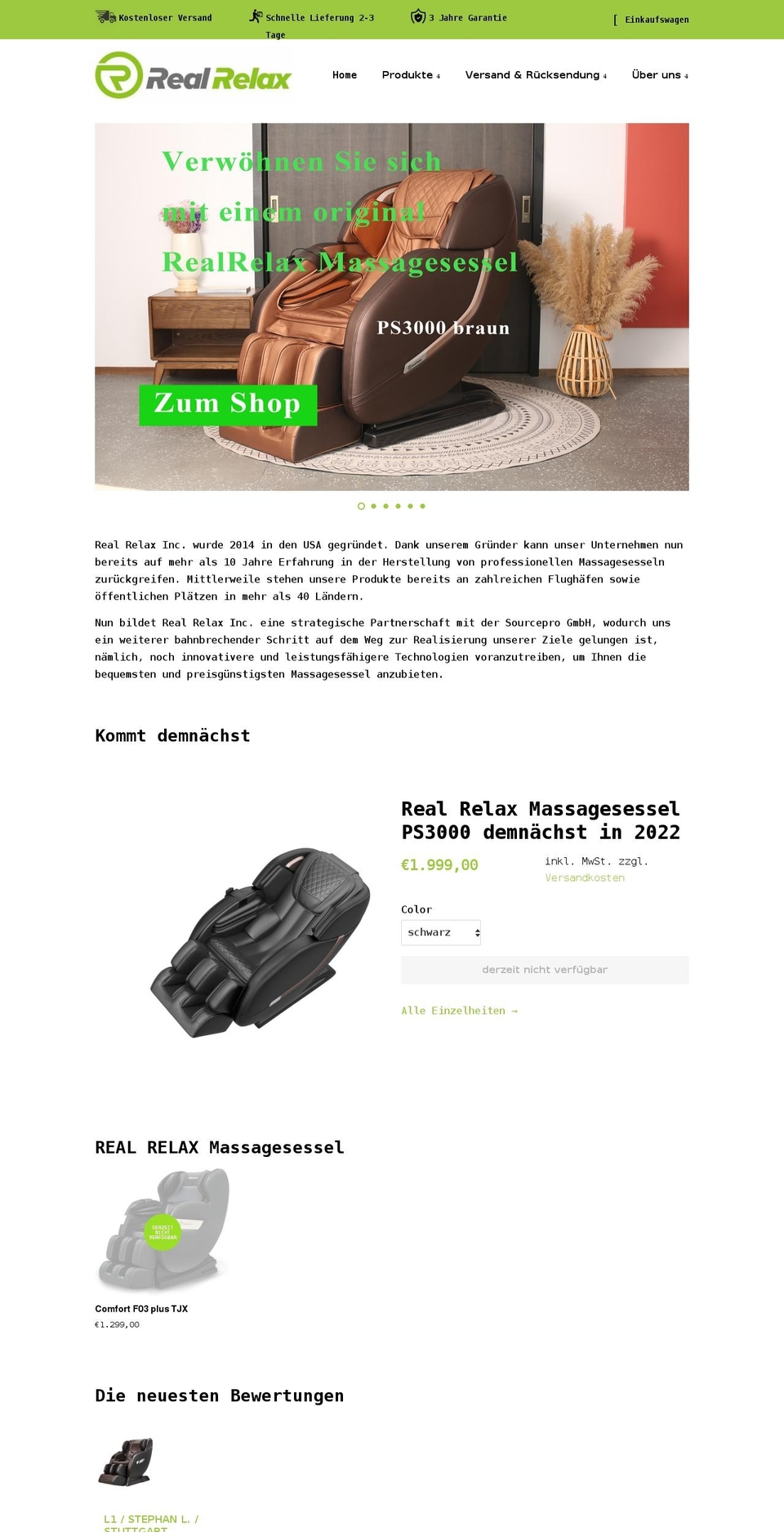 realrelaxmassagesessel.de shopify website screenshot