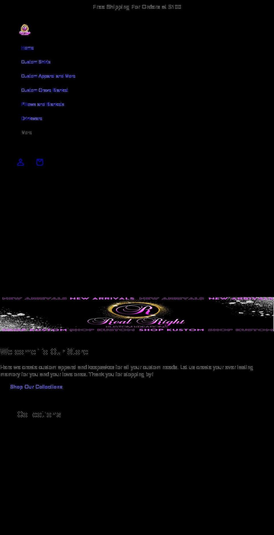 realrightkustomkreations.com shopify website screenshot