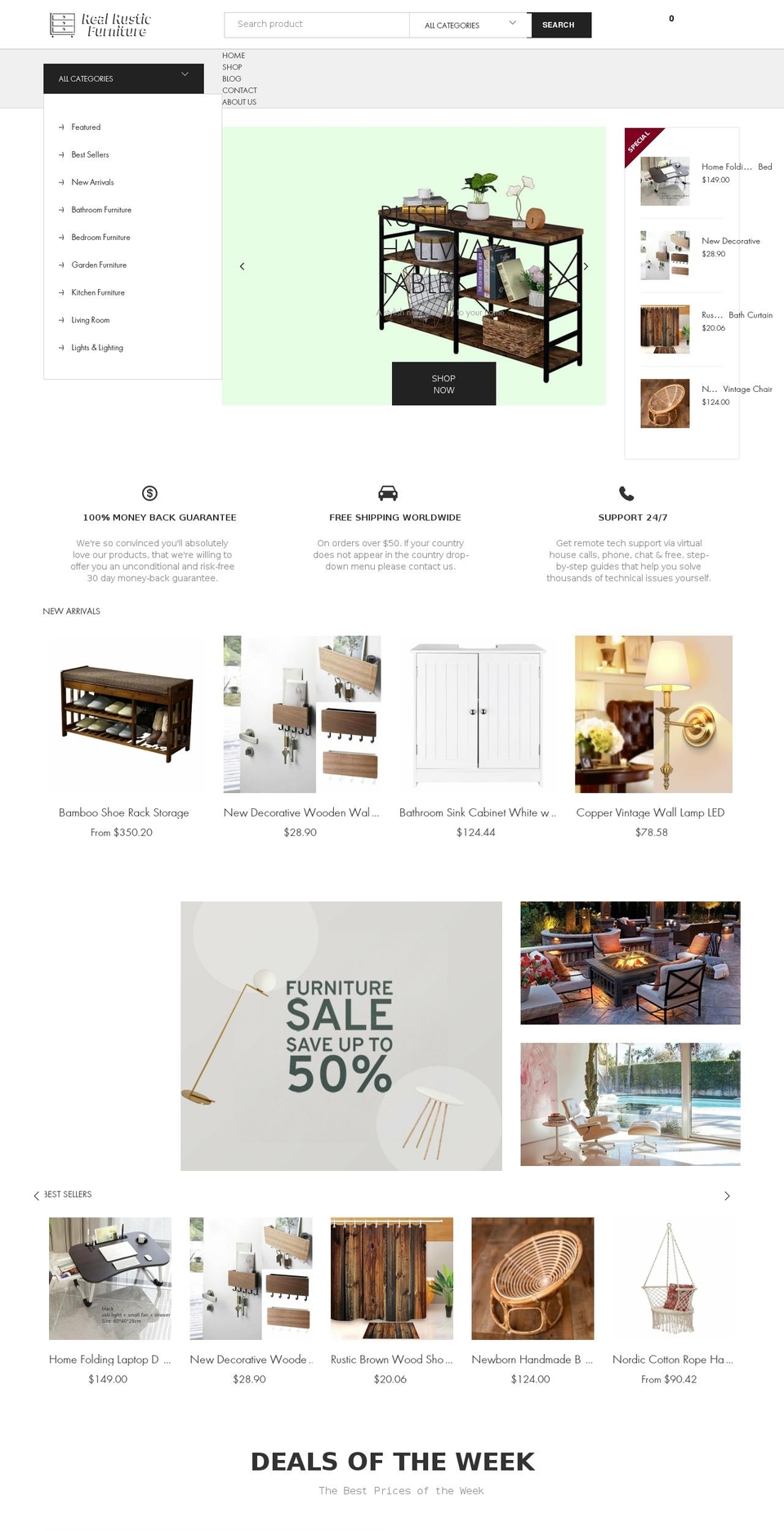 Homepage v Shopify theme site example realrusticfurniture.com