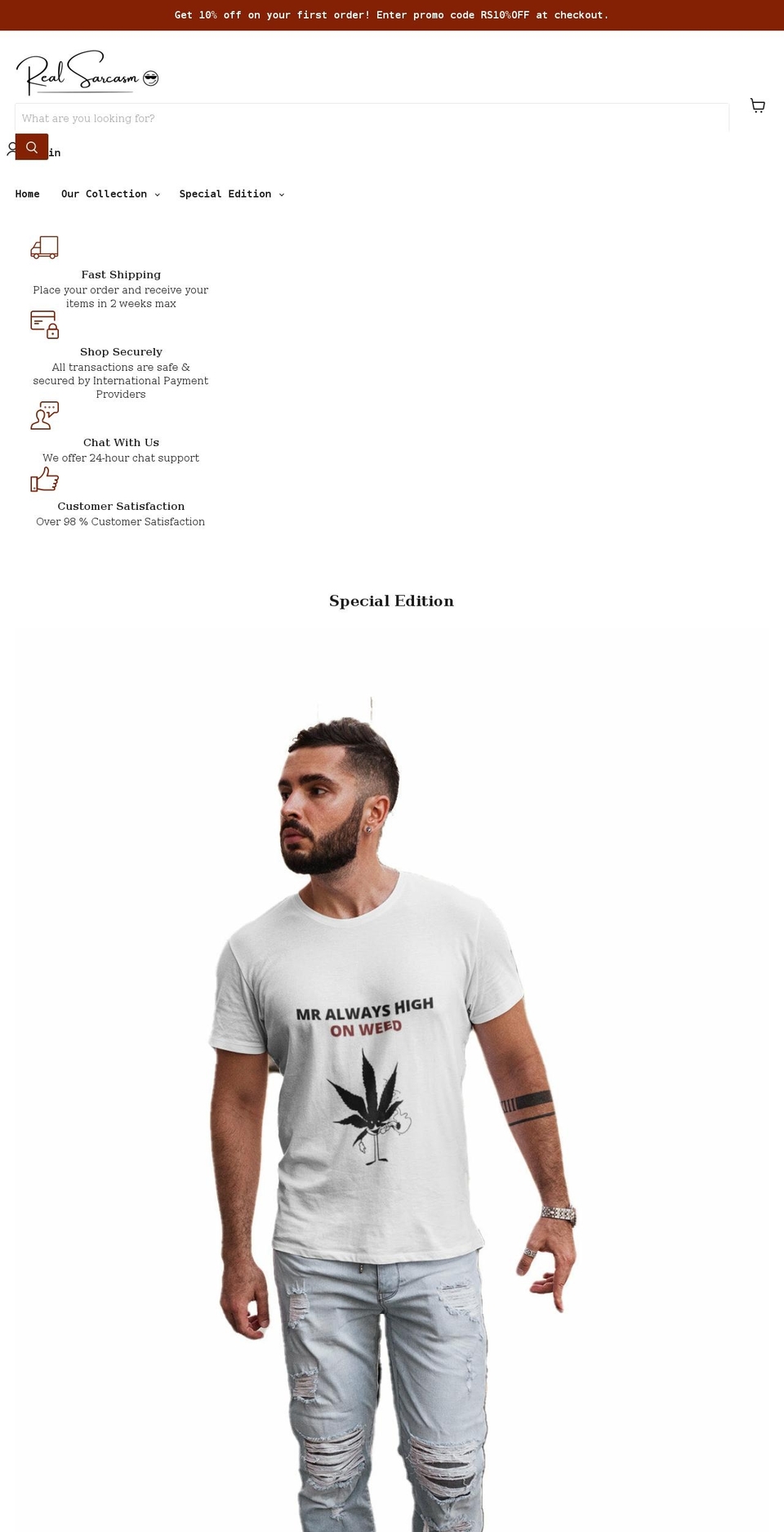 realsarcasm.com shopify website screenshot