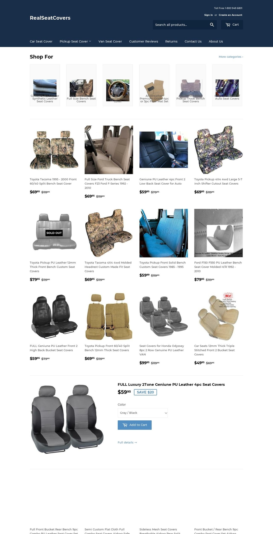 realseatcovers.com shopify website screenshot