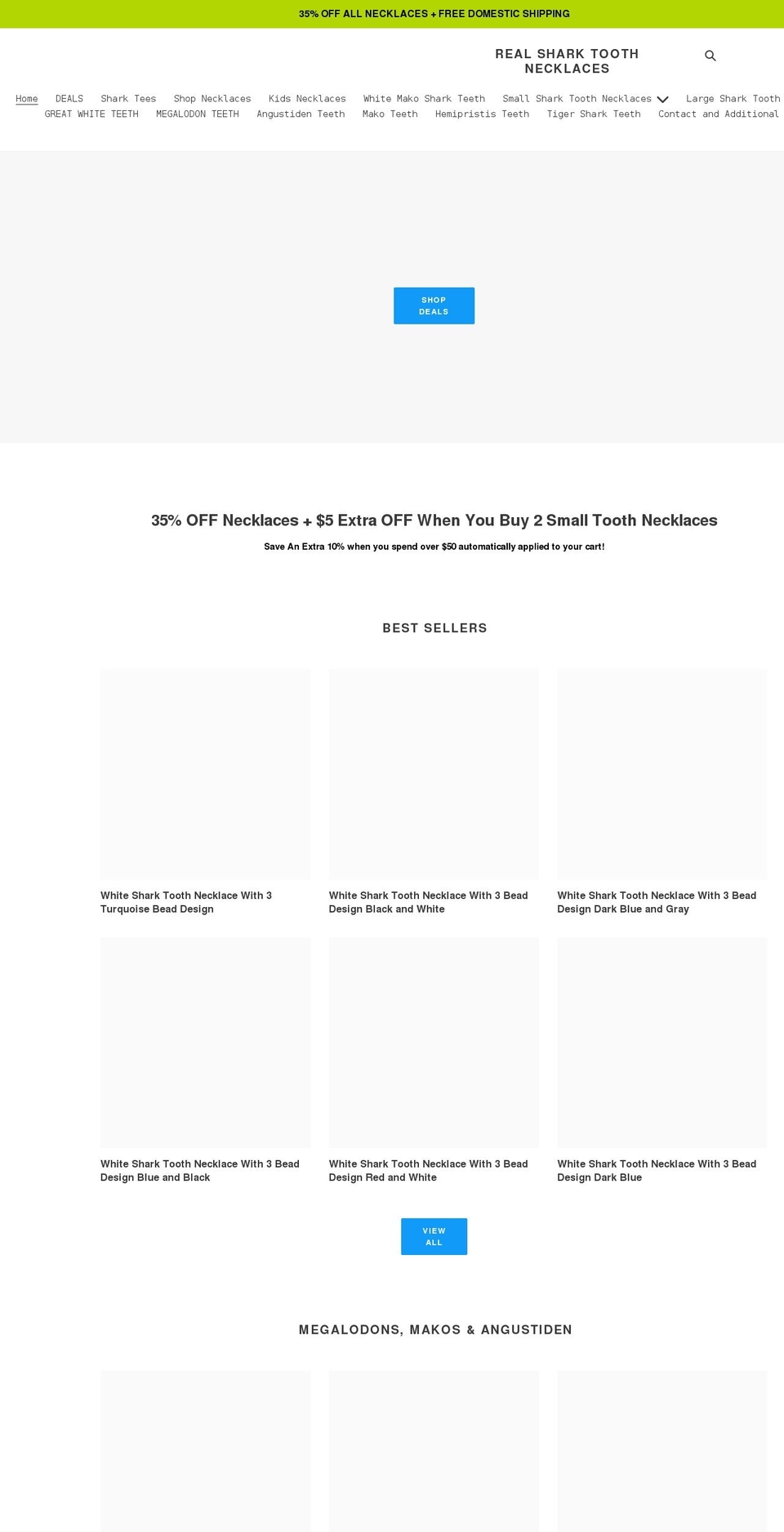 realsharktoothnecklaces.com shopify website screenshot