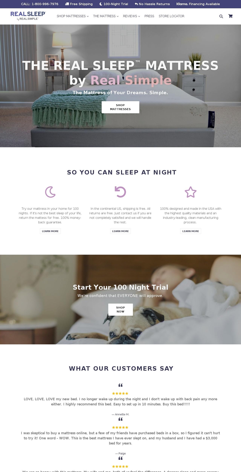 realsleep.com shopify website screenshot