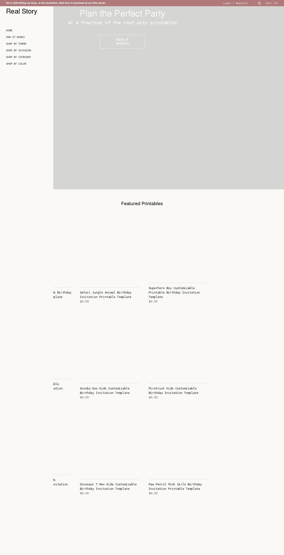 realstoryparty.com shopify website screenshot