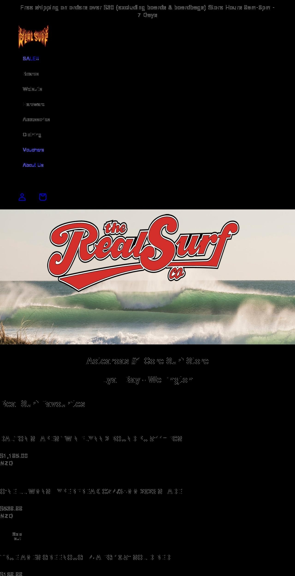 realsurf.co.nz shopify website screenshot