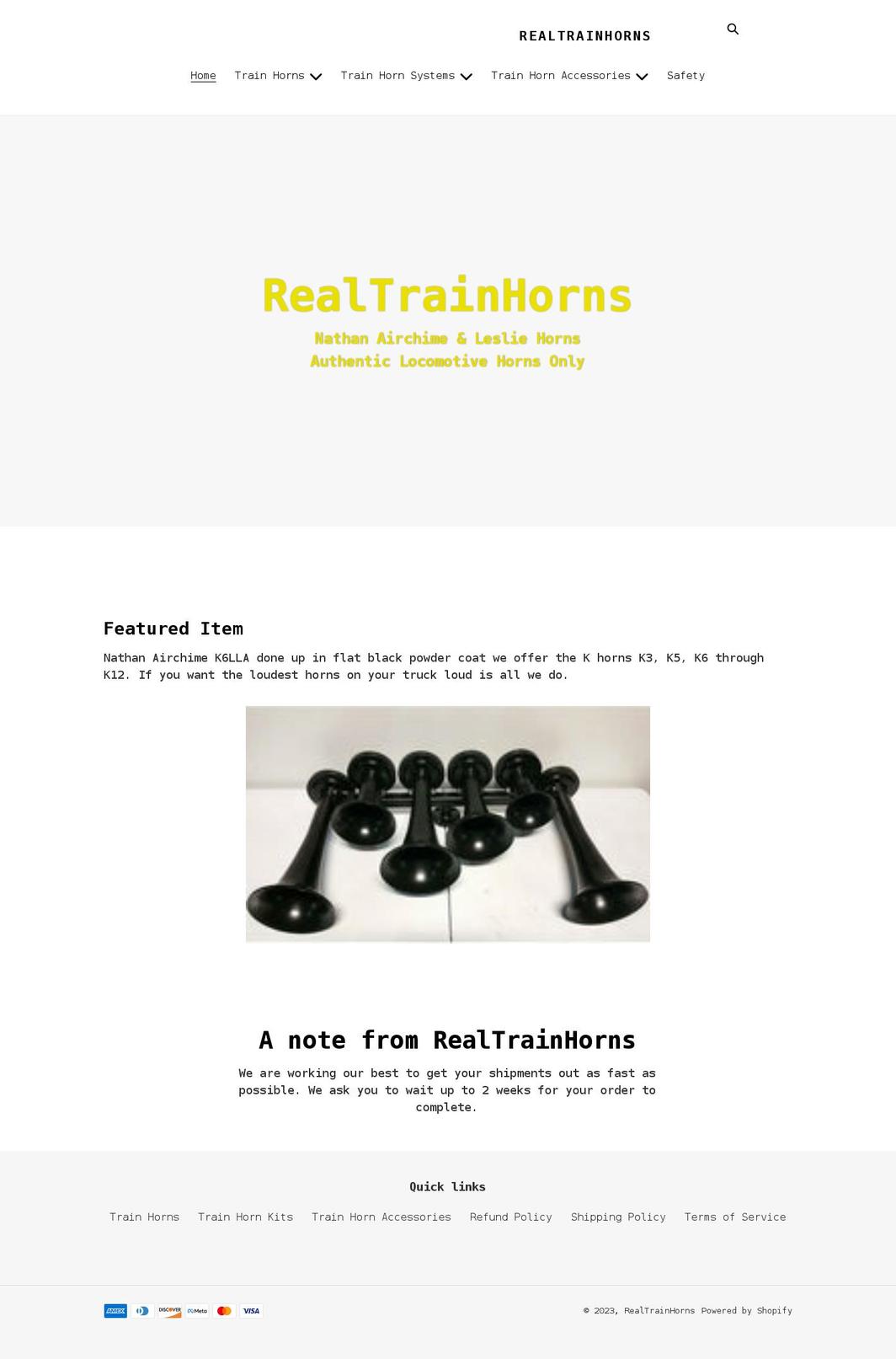 realtrainhorns.net shopify website screenshot