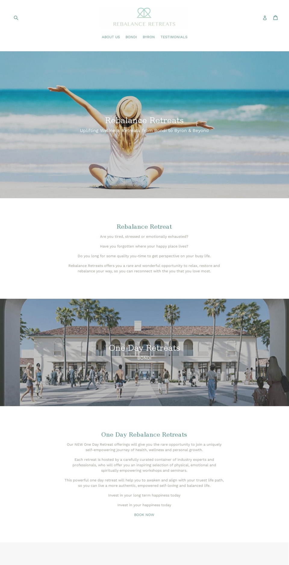 rebalanceretreats.com — Shopify storefront screenshot