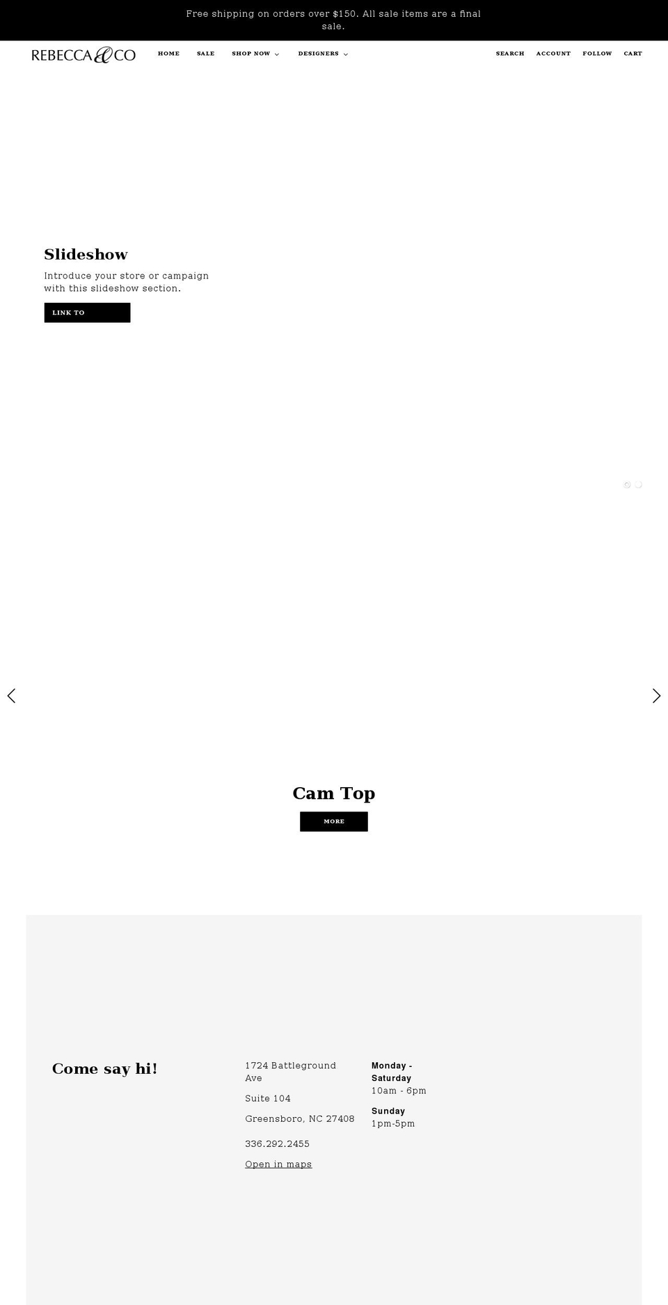 rebeccaandco.com shopify website screenshot