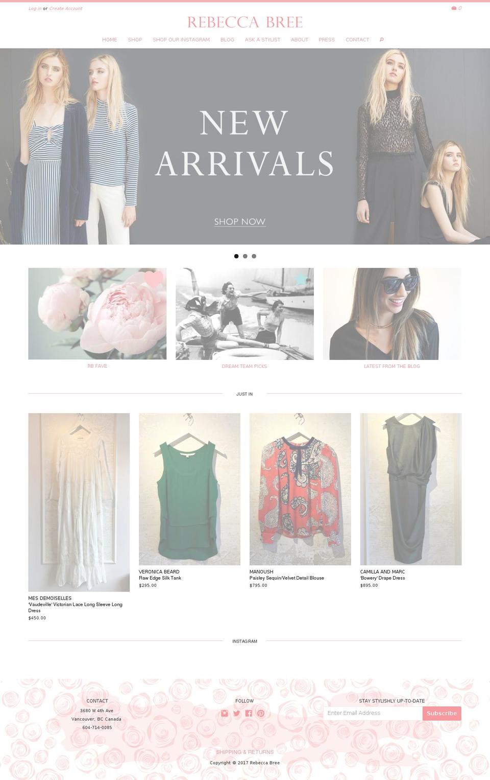 rebeccabree.com shopify website screenshot