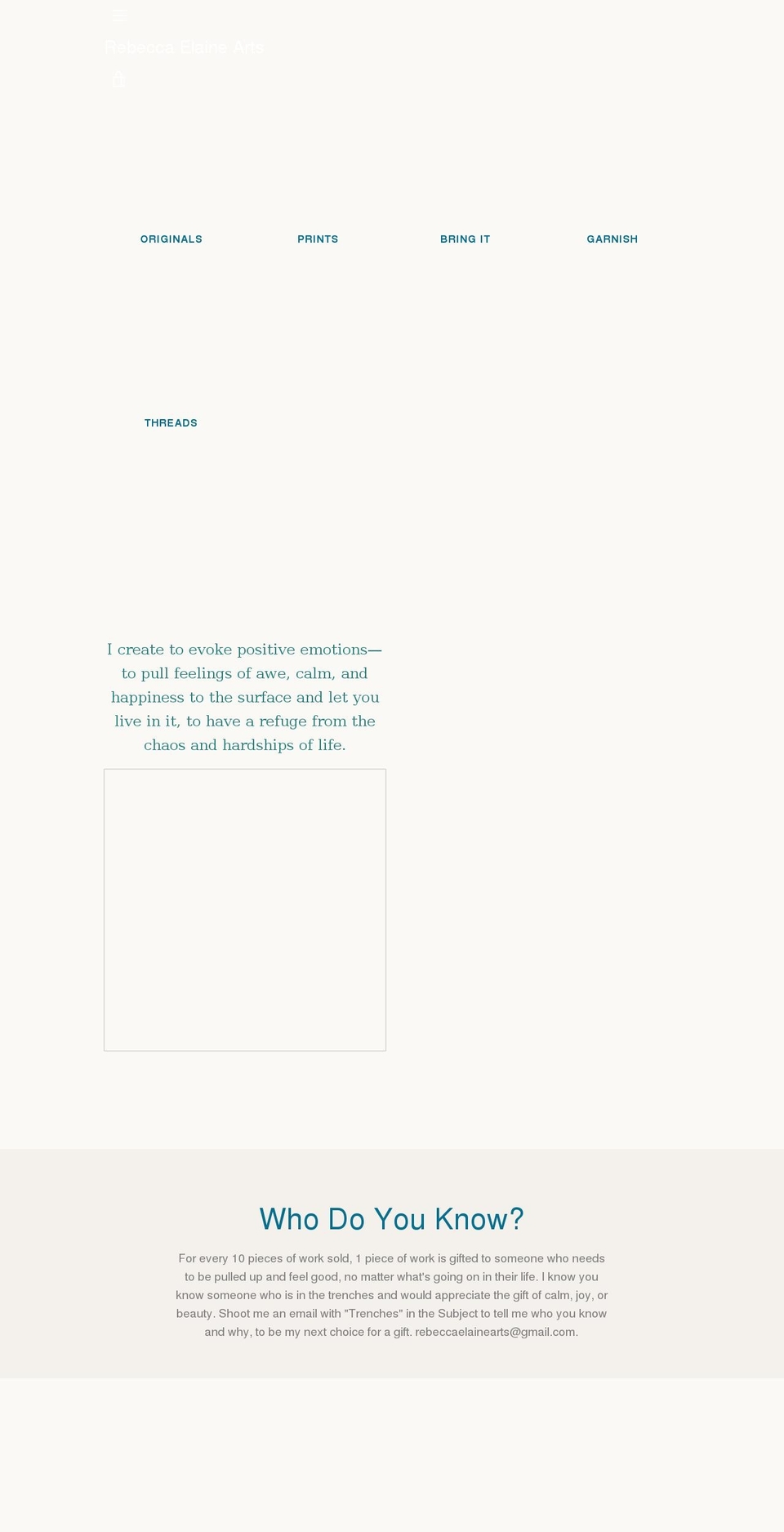 rebeccaelainearts.com shopify website screenshot