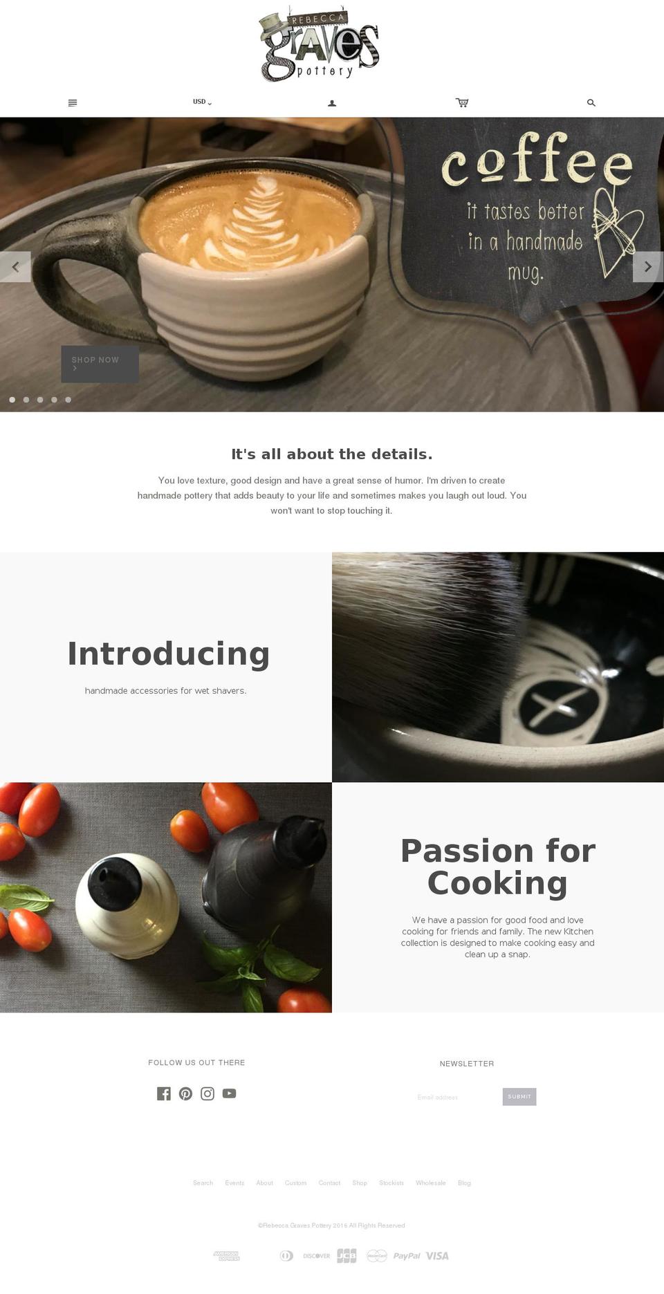 rebeccagravespottery.com shopify website screenshot