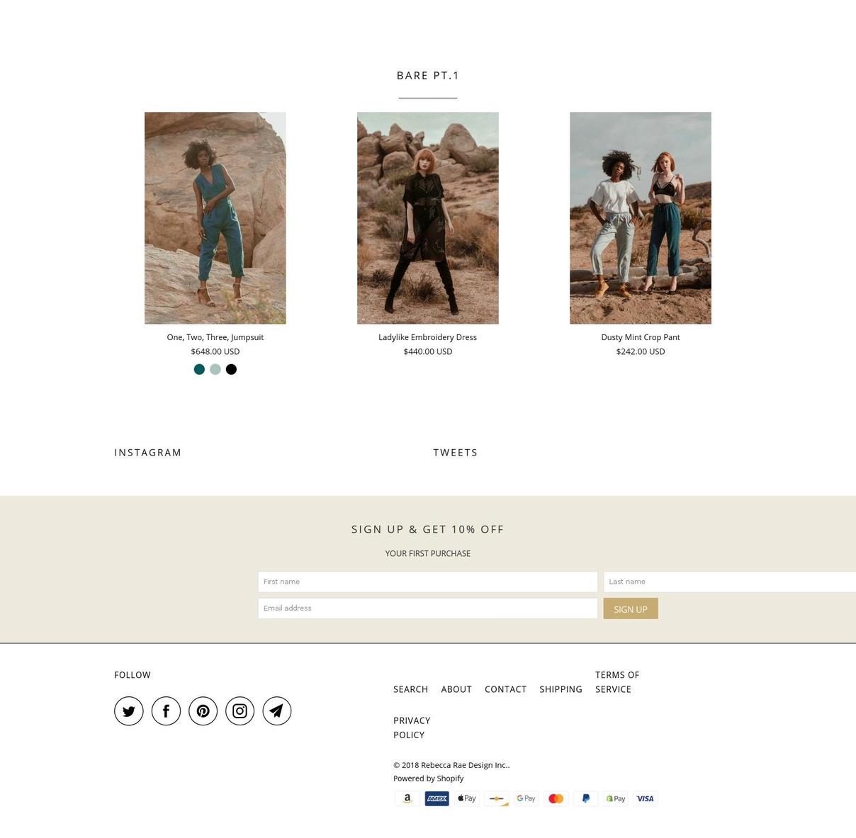 rebeccaraeonline.com shopify website screenshot