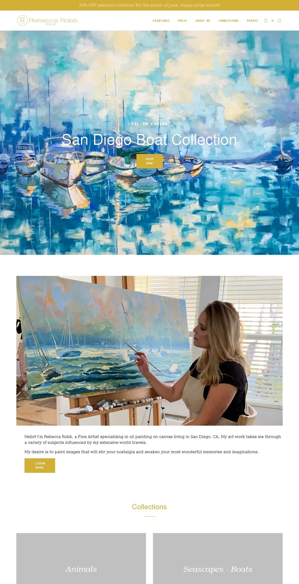 rebeccarobbfineart.com shopify website screenshot