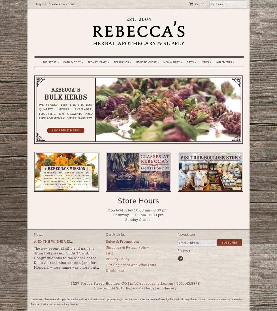 rebeccasapothecary.com shopify website screenshot
