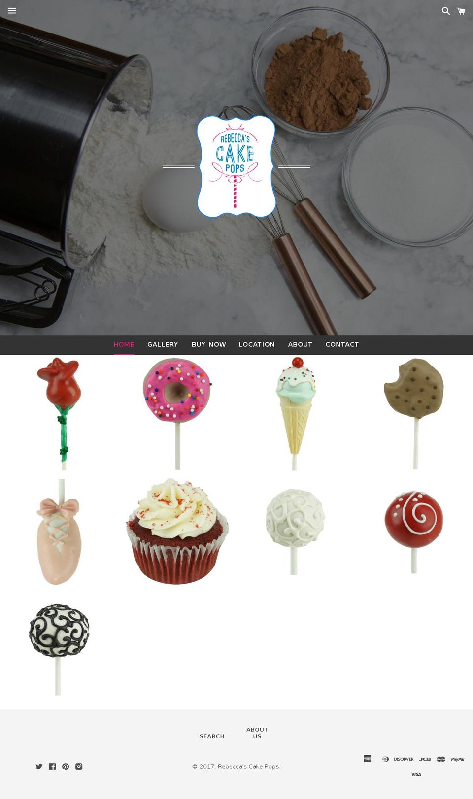 rebeccascakepops.com shopify website screenshot