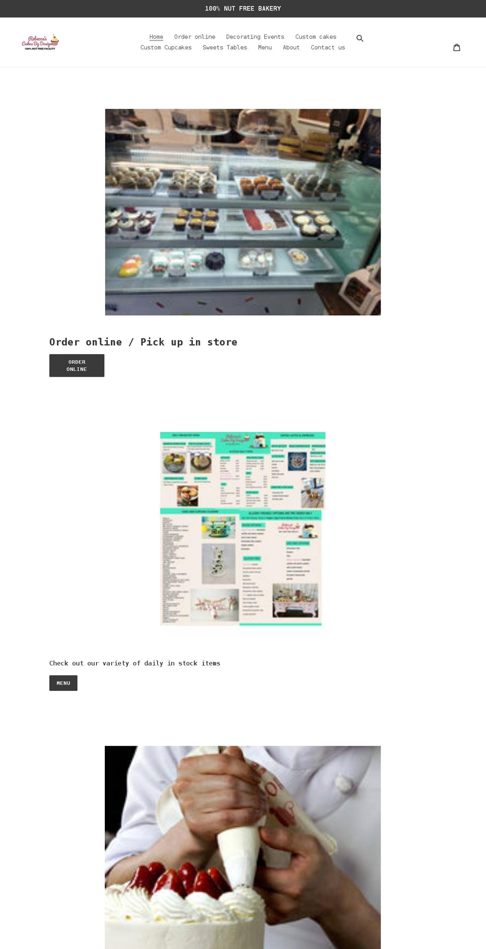 rebeccascakesbydesign.com shopify website screenshot