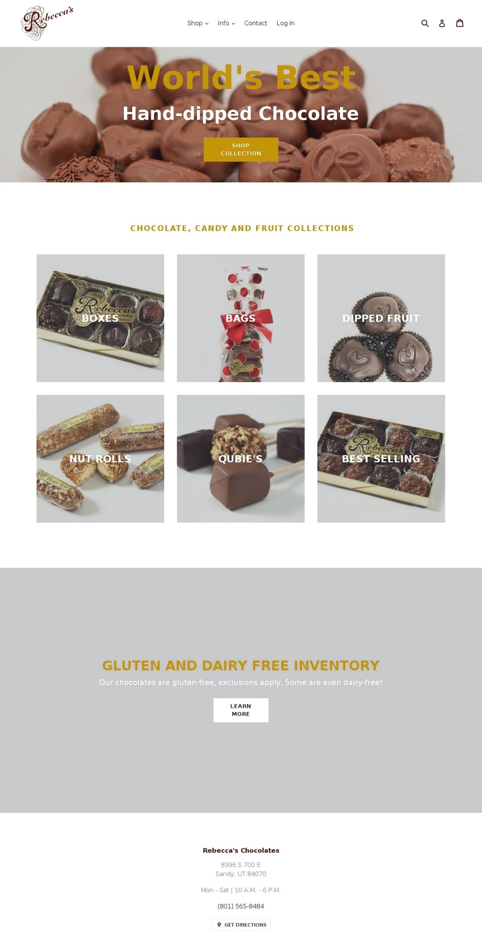 rebeccaschocolates.com shopify website screenshot