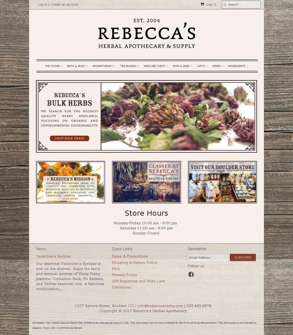 rebeccasherbs.com shopify website screenshot