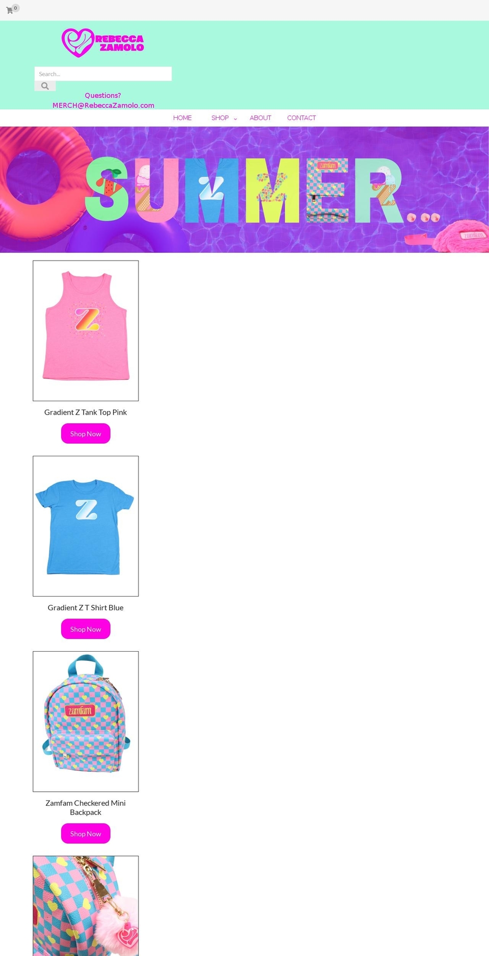 rebeccazamolo.com shopify website screenshot