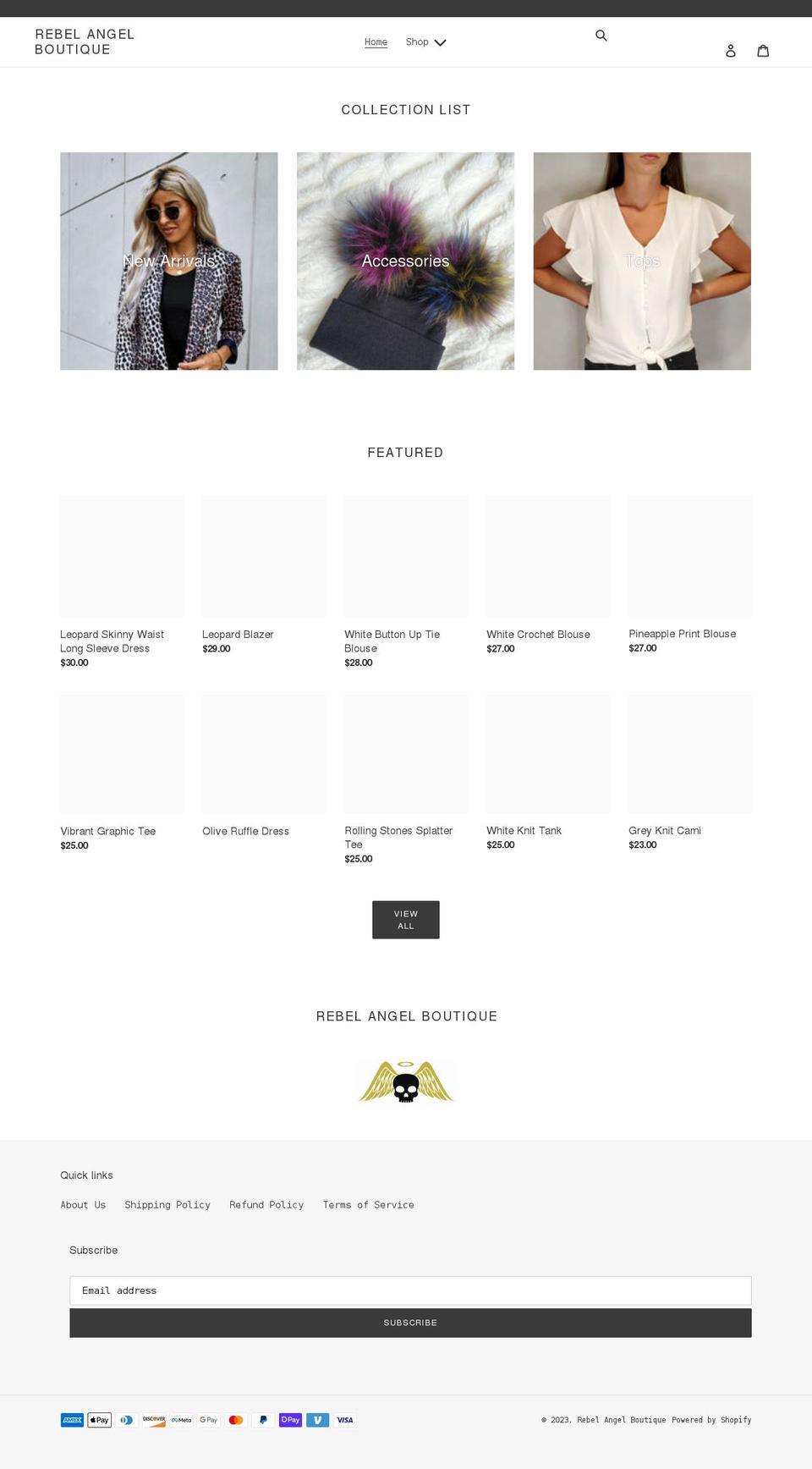 rebelangelboutique.com shopify website screenshot