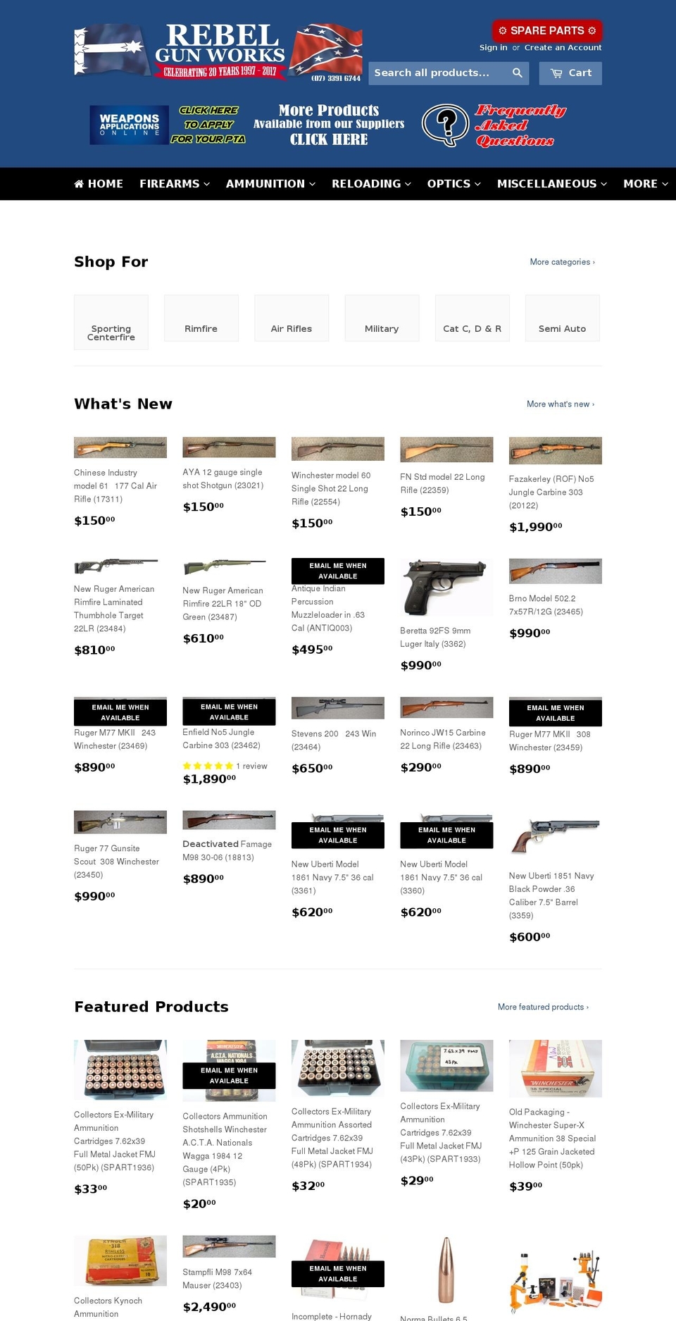 rebelgunworks.net.au shopify website screenshot