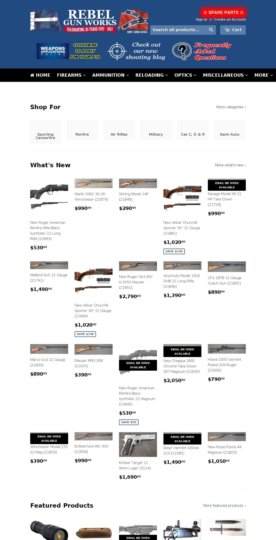 rebelgunworks.net shopify website screenshot