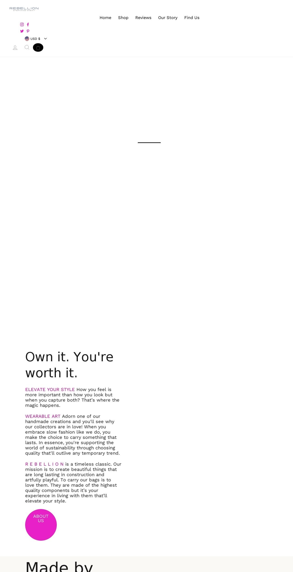 rebellionbags.com shopify website screenshot