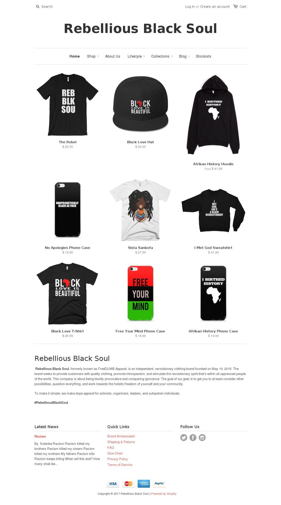 rebelliousblacksoul.com shopify website screenshot