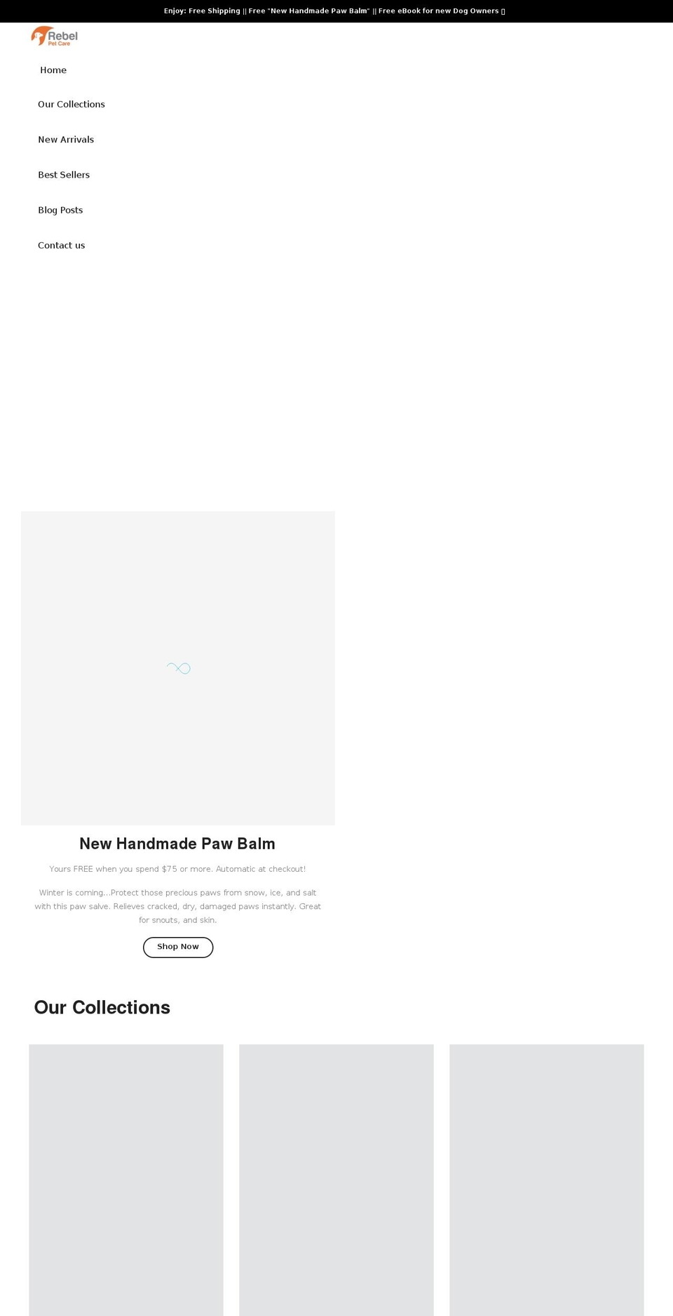 rebelpetcare.com shopify website screenshot