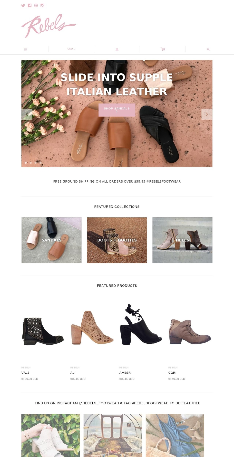rebelsfootwear.com shopify website screenshot
