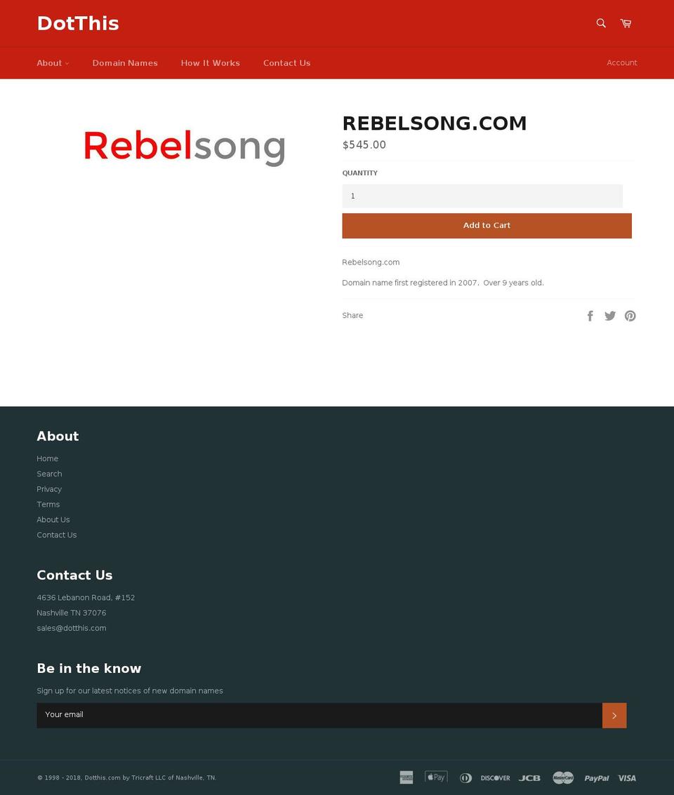 rebelsong.com — Shopify storefront screenshot
