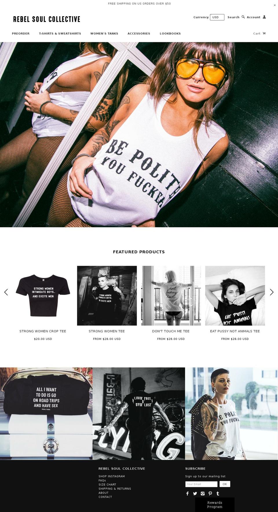 Influence Shopify theme site example rebelsoulco.com