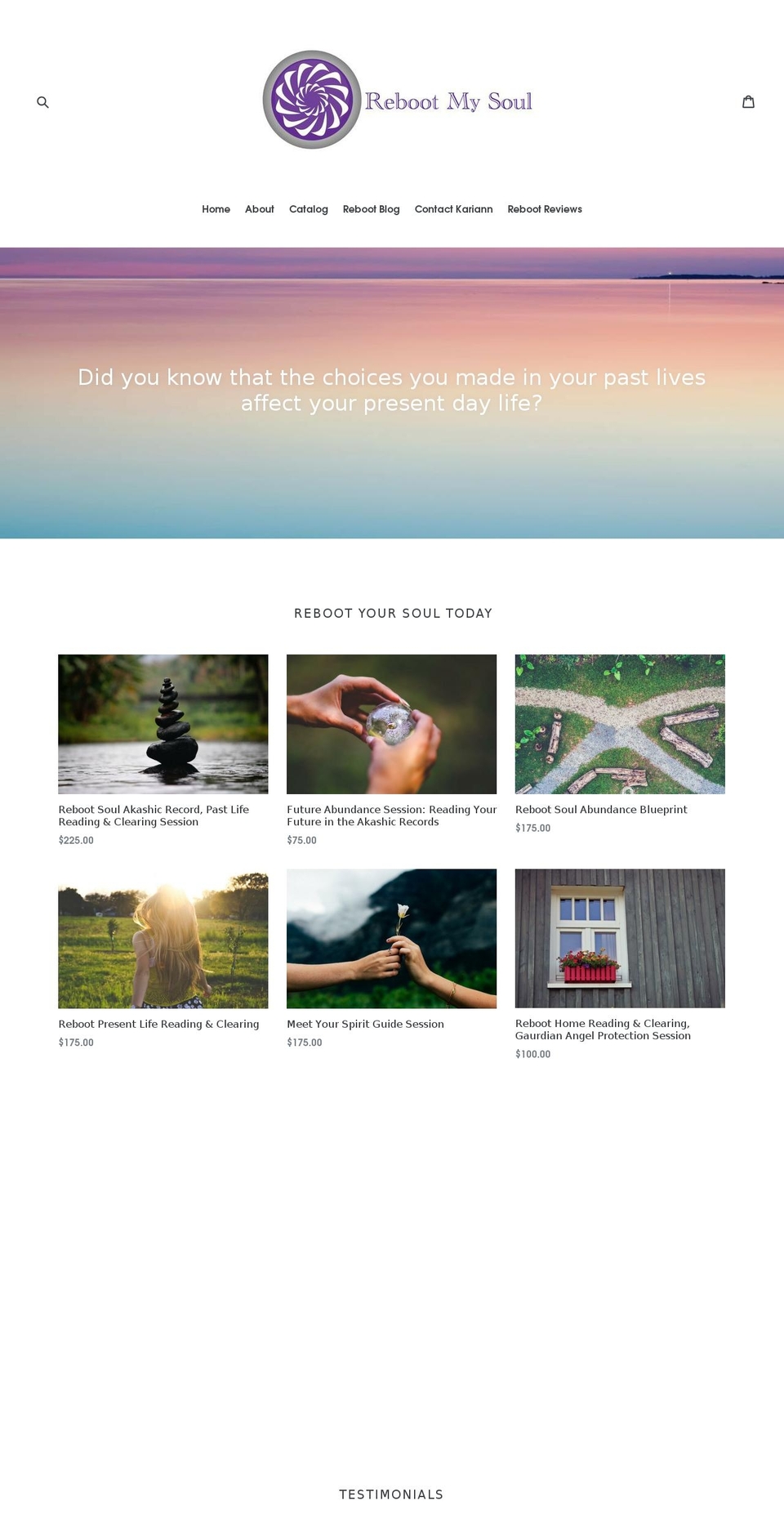 rebootmysoul.com — Shopify storefront screenshot