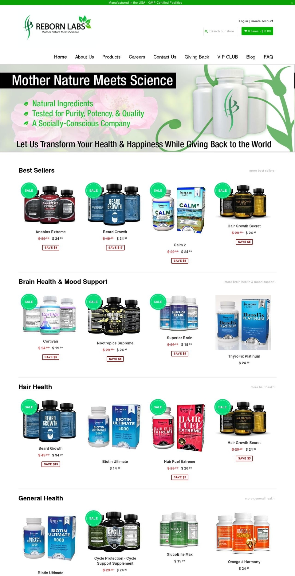 rebornlabs.com shopify website screenshot