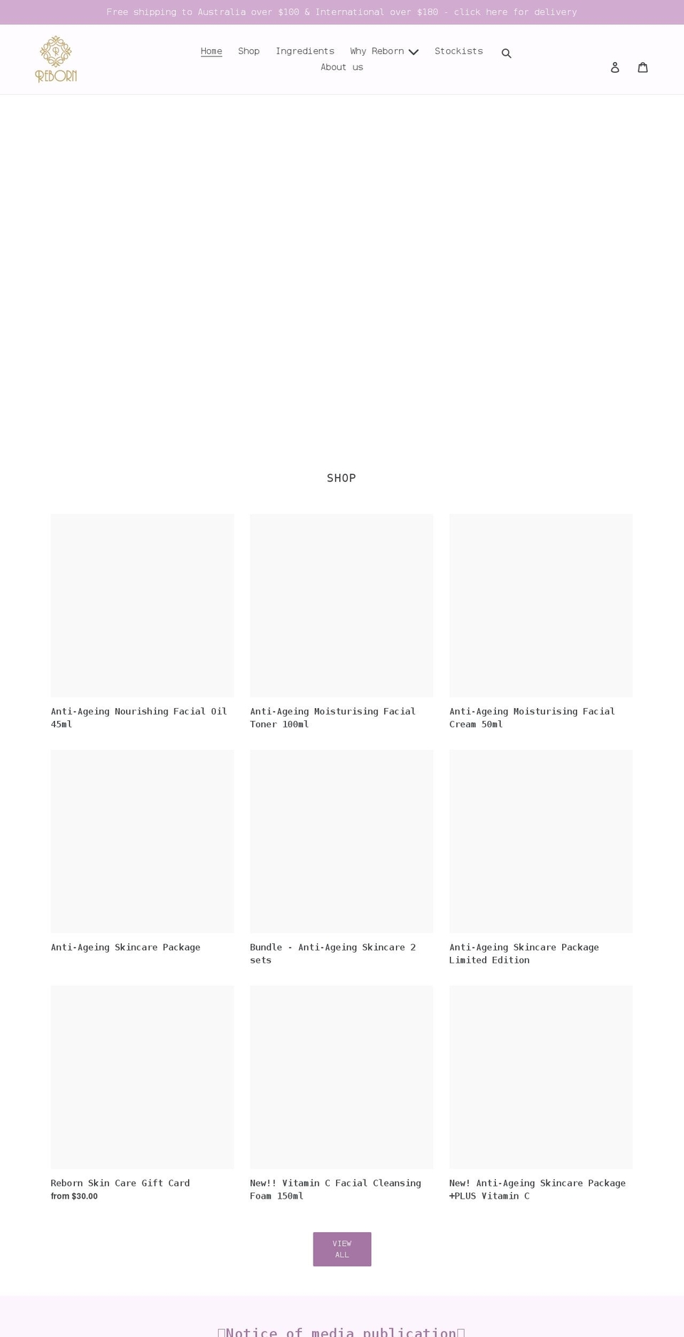 rebornskincare.com.au shopify website screenshot