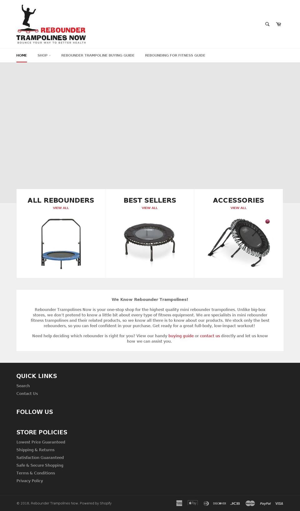 reboundertrampolinesnow.com shopify website screenshot