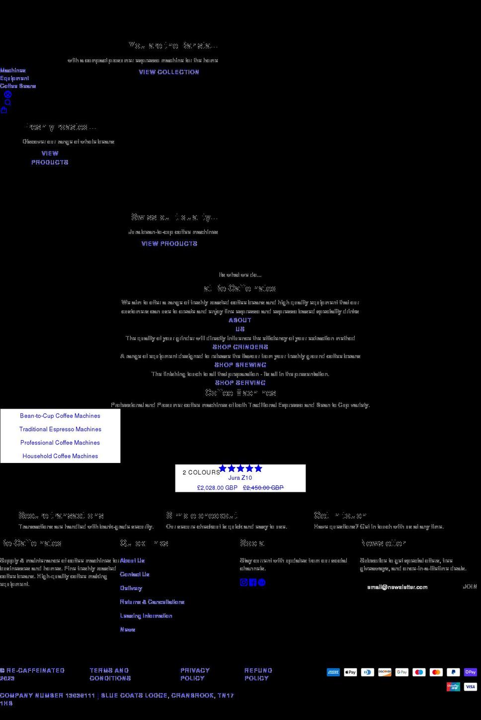 recaffeinated.co.uk shopify website screenshot