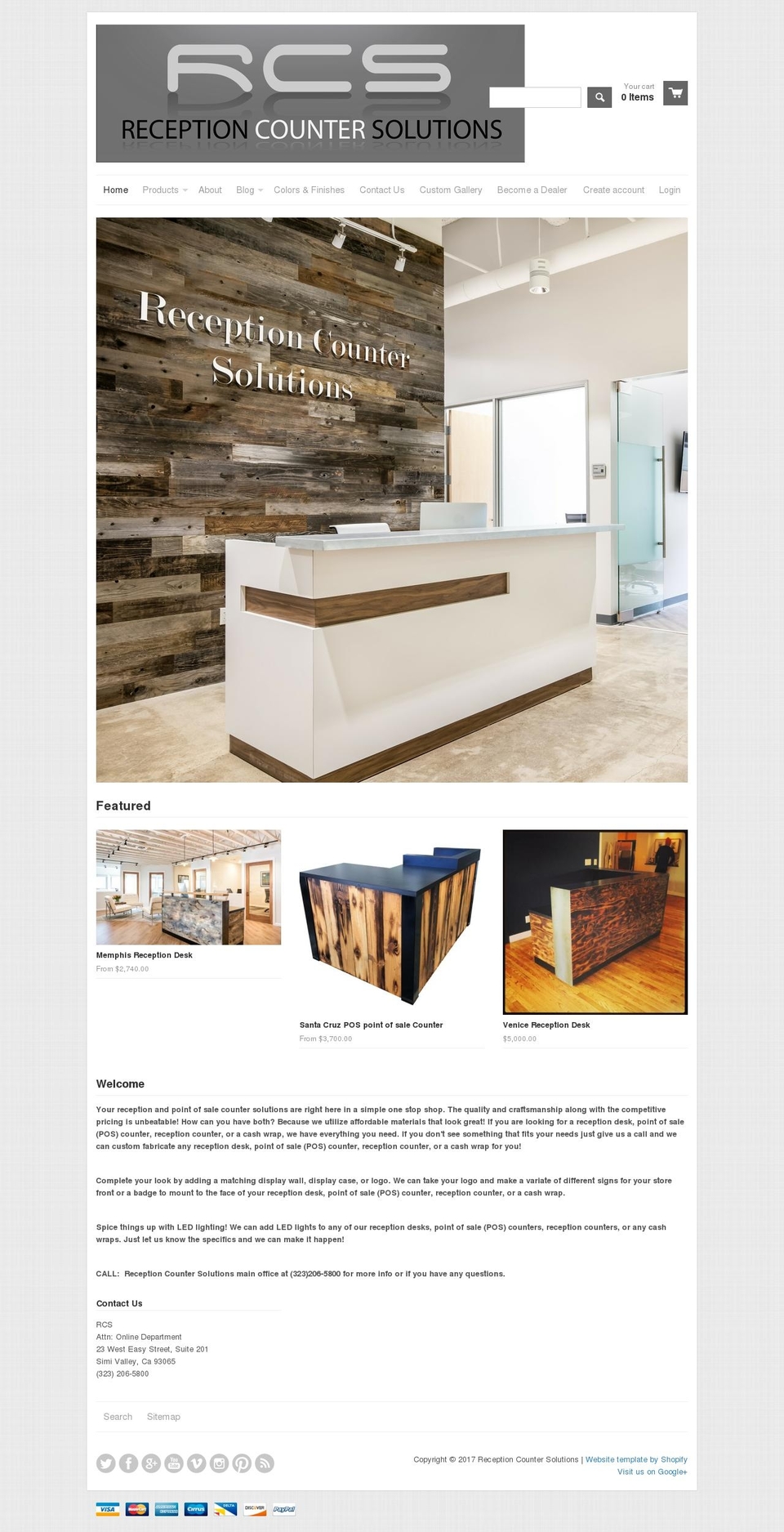 receptioncountersolutions.com shopify website screenshot