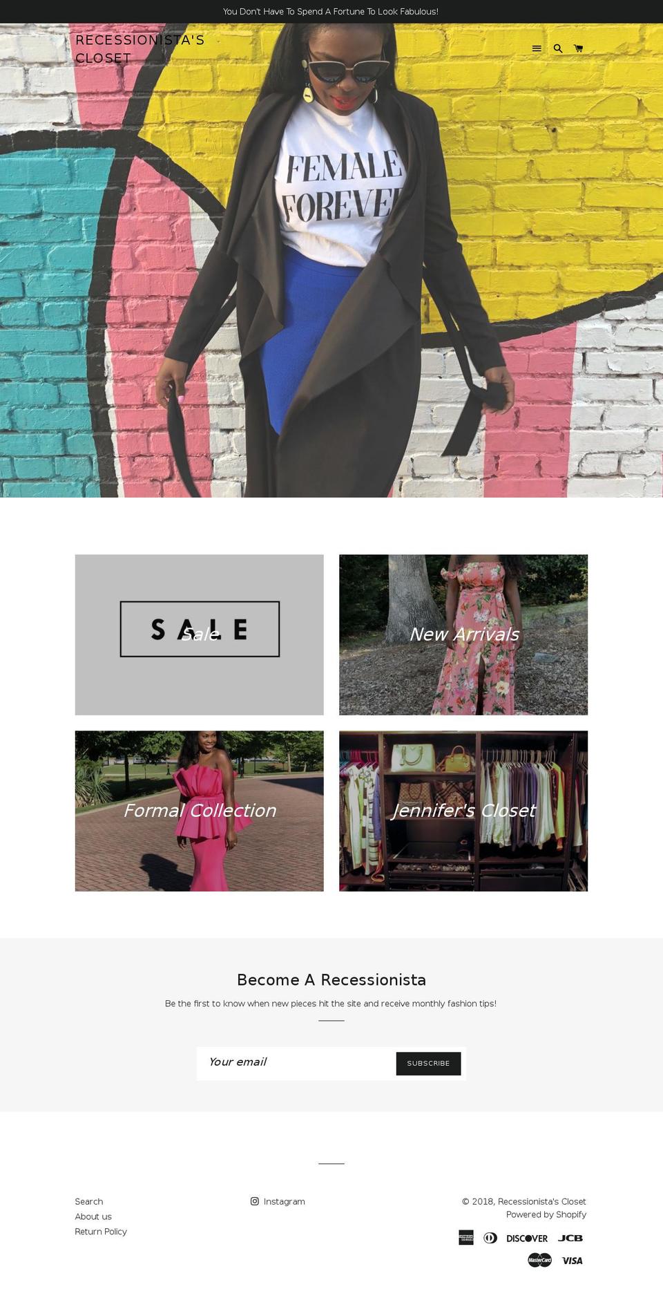 recessionistascloset.com — Shopify storefront screenshot