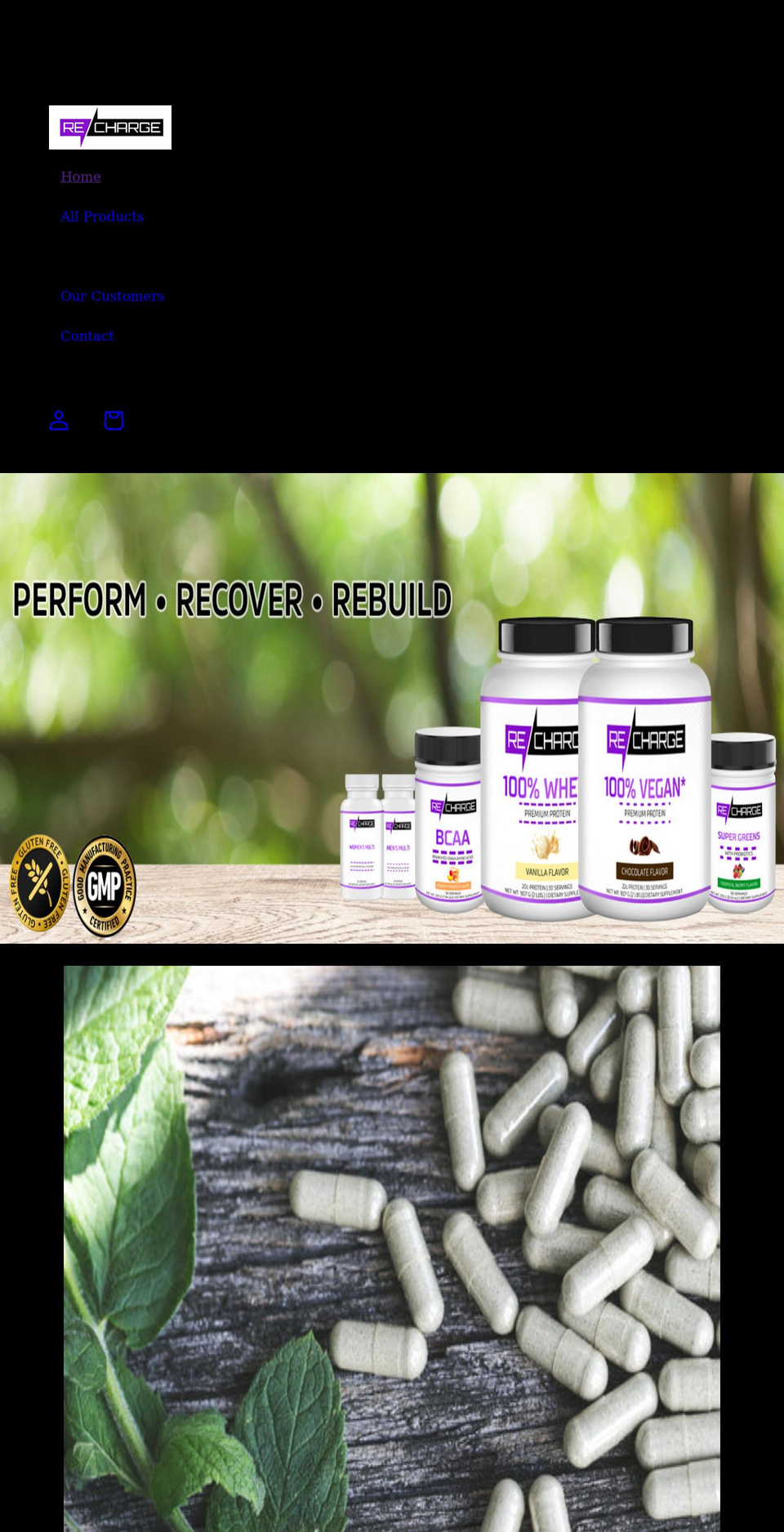 rechargesupplements.com shopify website screenshot