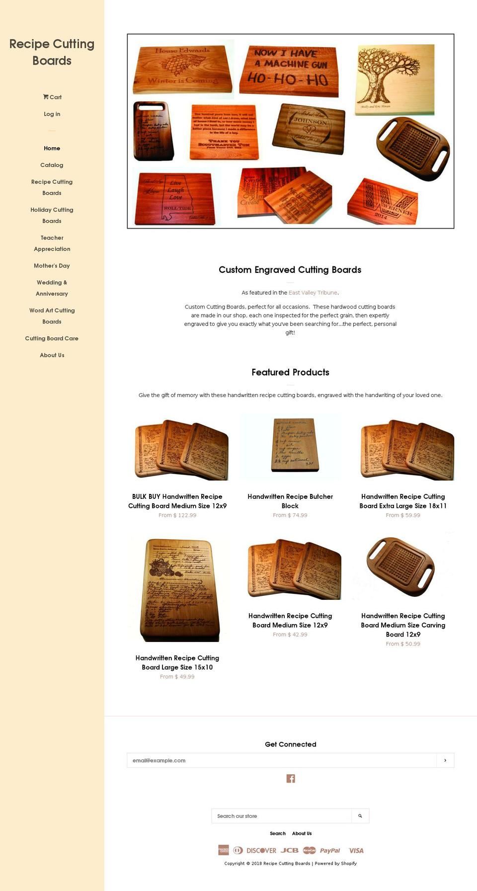 recipecuttingboards.com shopify website screenshot