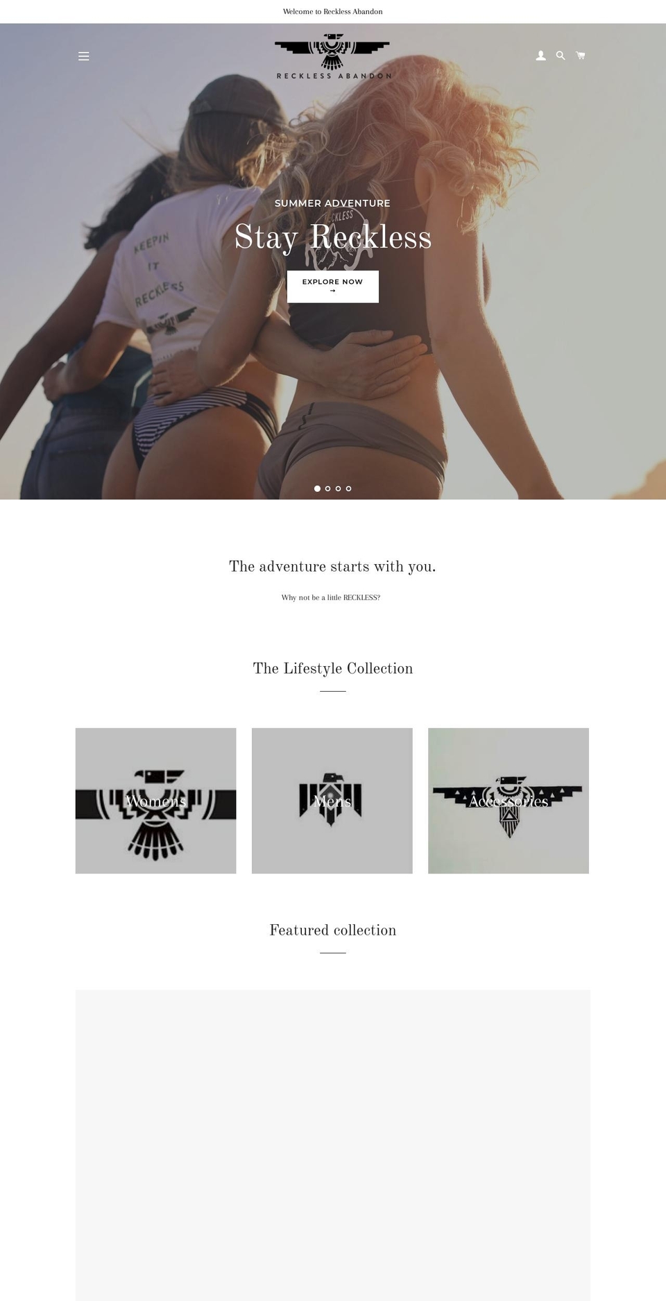 recklessabandon.com — Shopify storefront screenshot