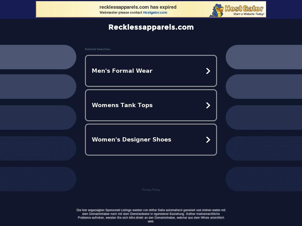 recklessapparels.com — Shopify storefront screenshot