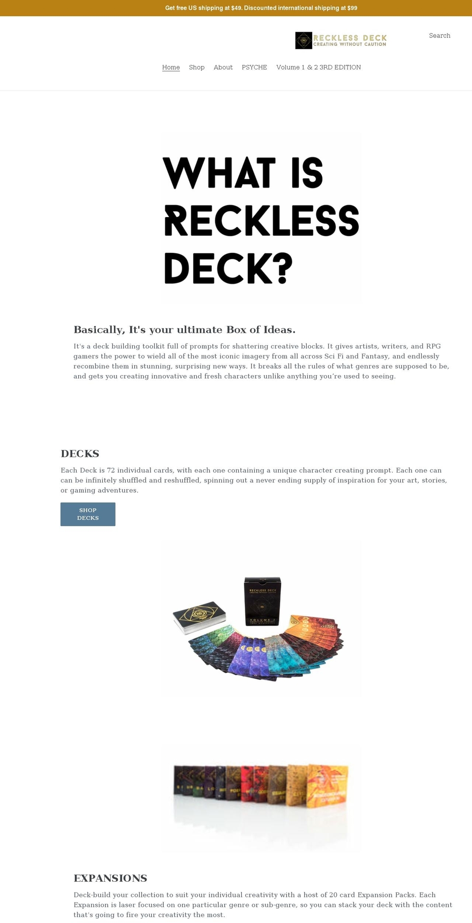 recklessdeck.com shopify website screenshot