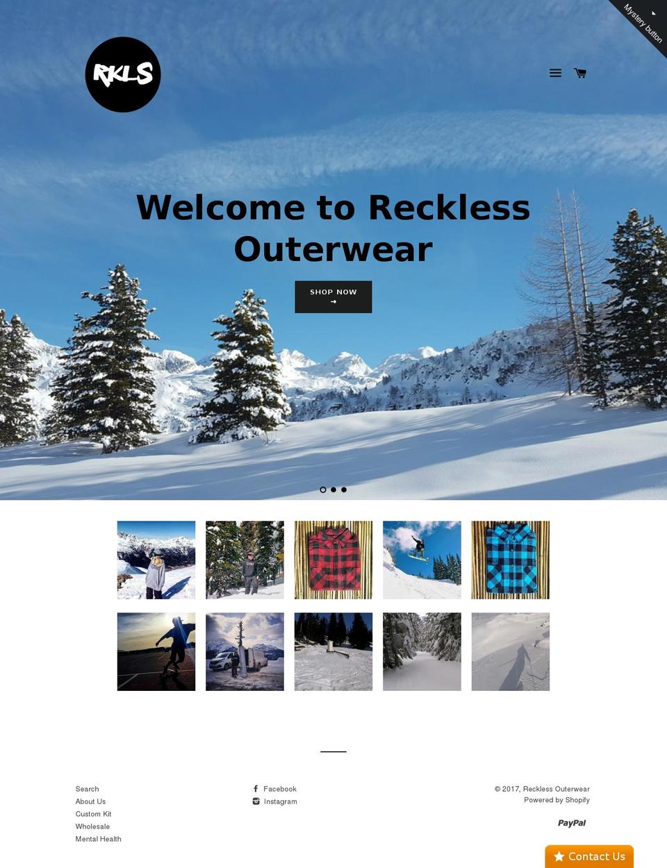 recklessouterwear.com shopify website screenshot