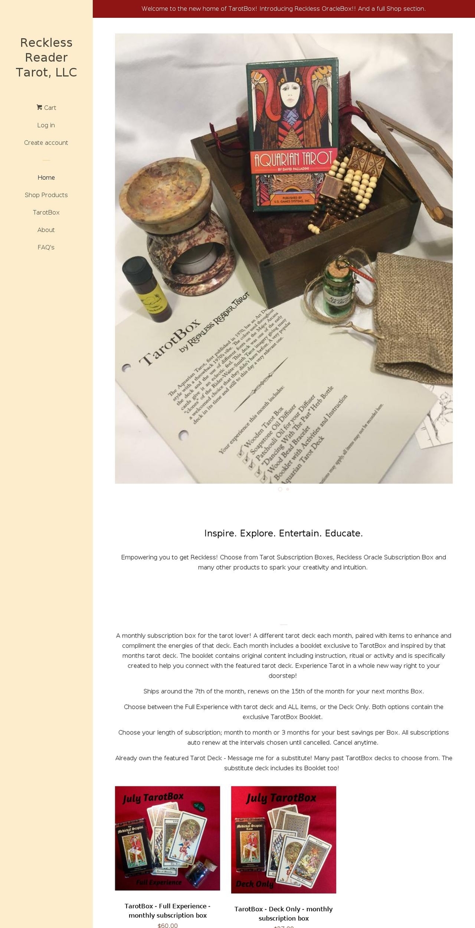 recklessreadertarot.com — Shopify storefront screenshot