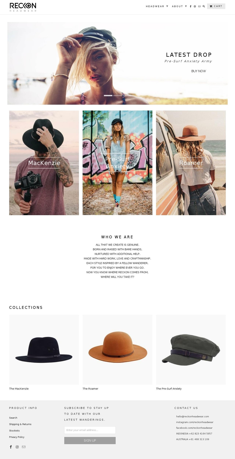 reckonheadwear.com shopify website screenshot