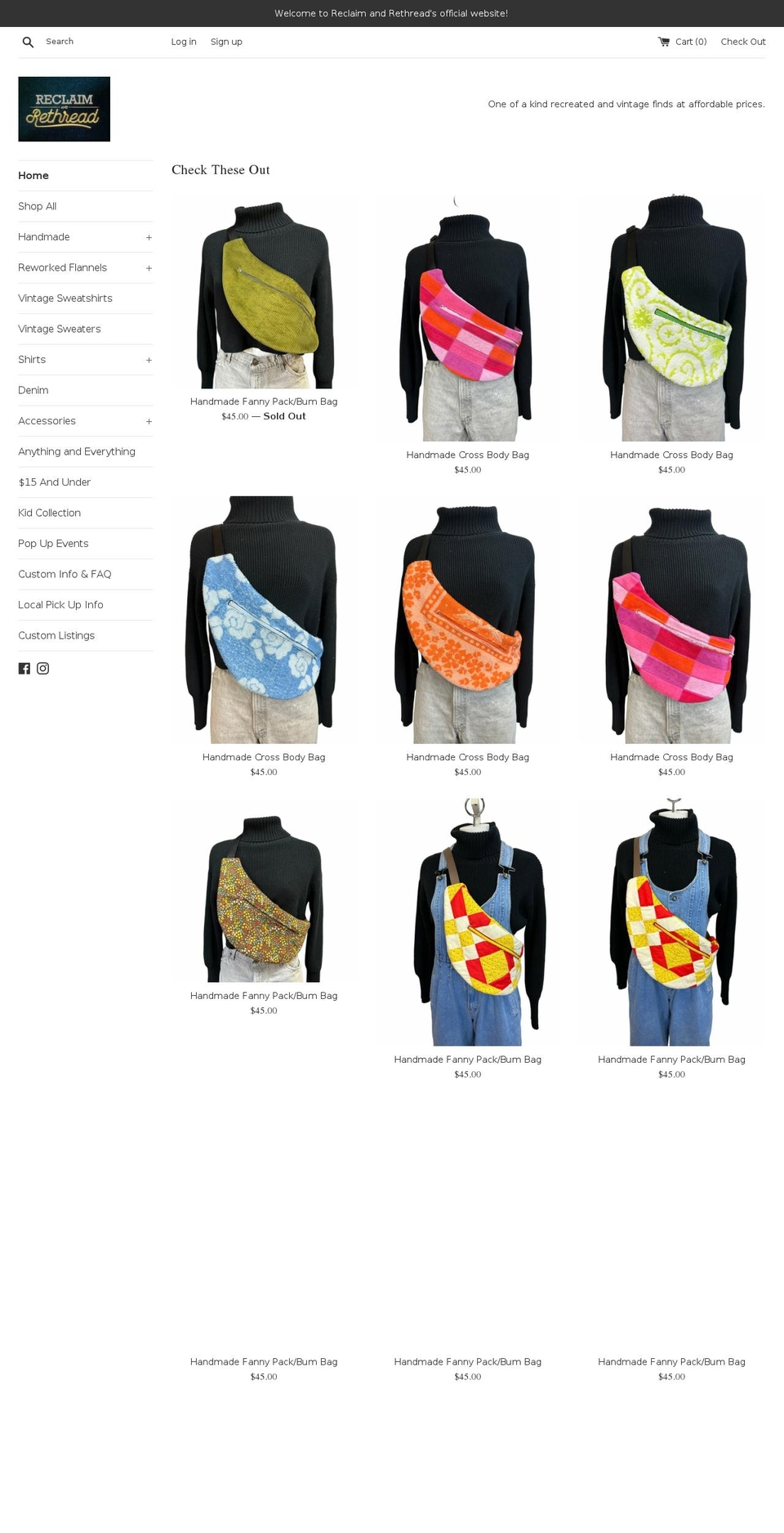 reclaimandrethread.com shopify website screenshot