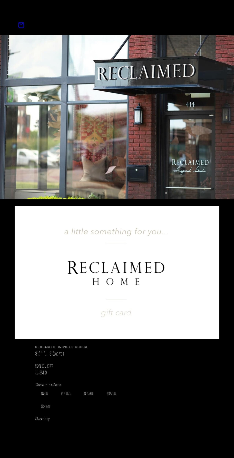 reclaimed-inspired-goods.myshopify.com shopify website screenshot