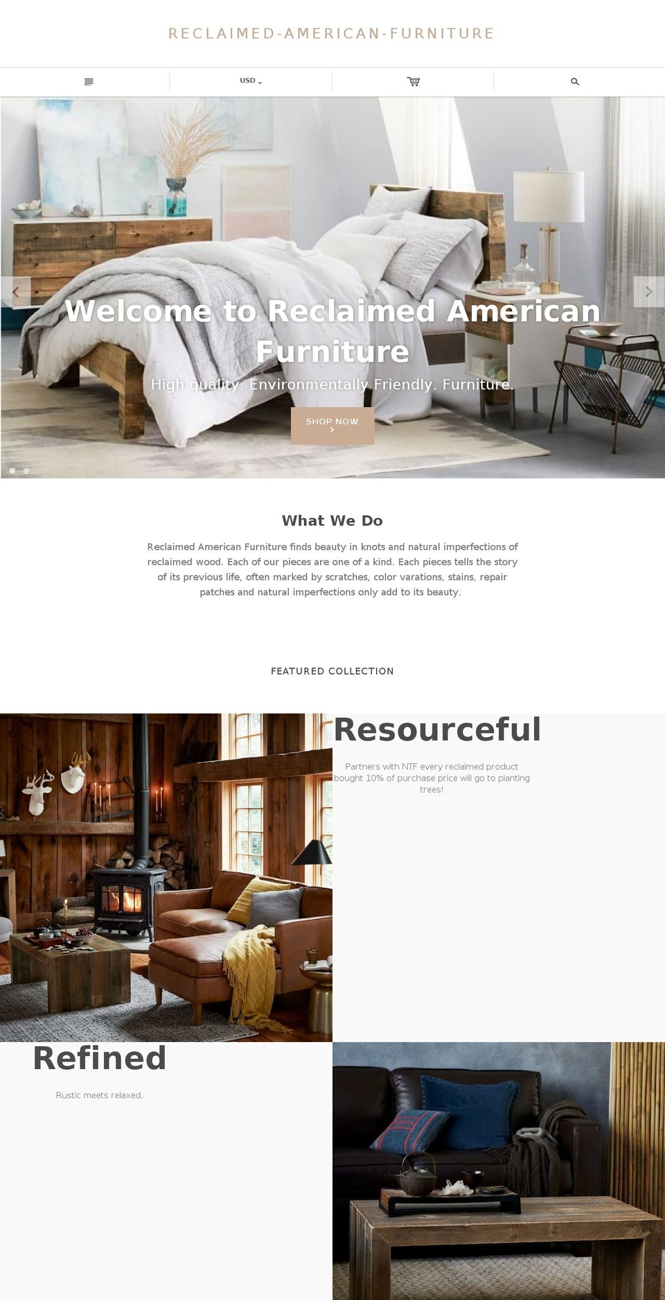 reclaimedamericanfurniture.com — Shopify storefront screenshot